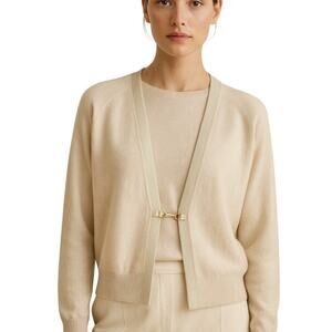 Schumacher Cashmere Cardigan Cream Gold Closure Size L Designer Quiet Luxury